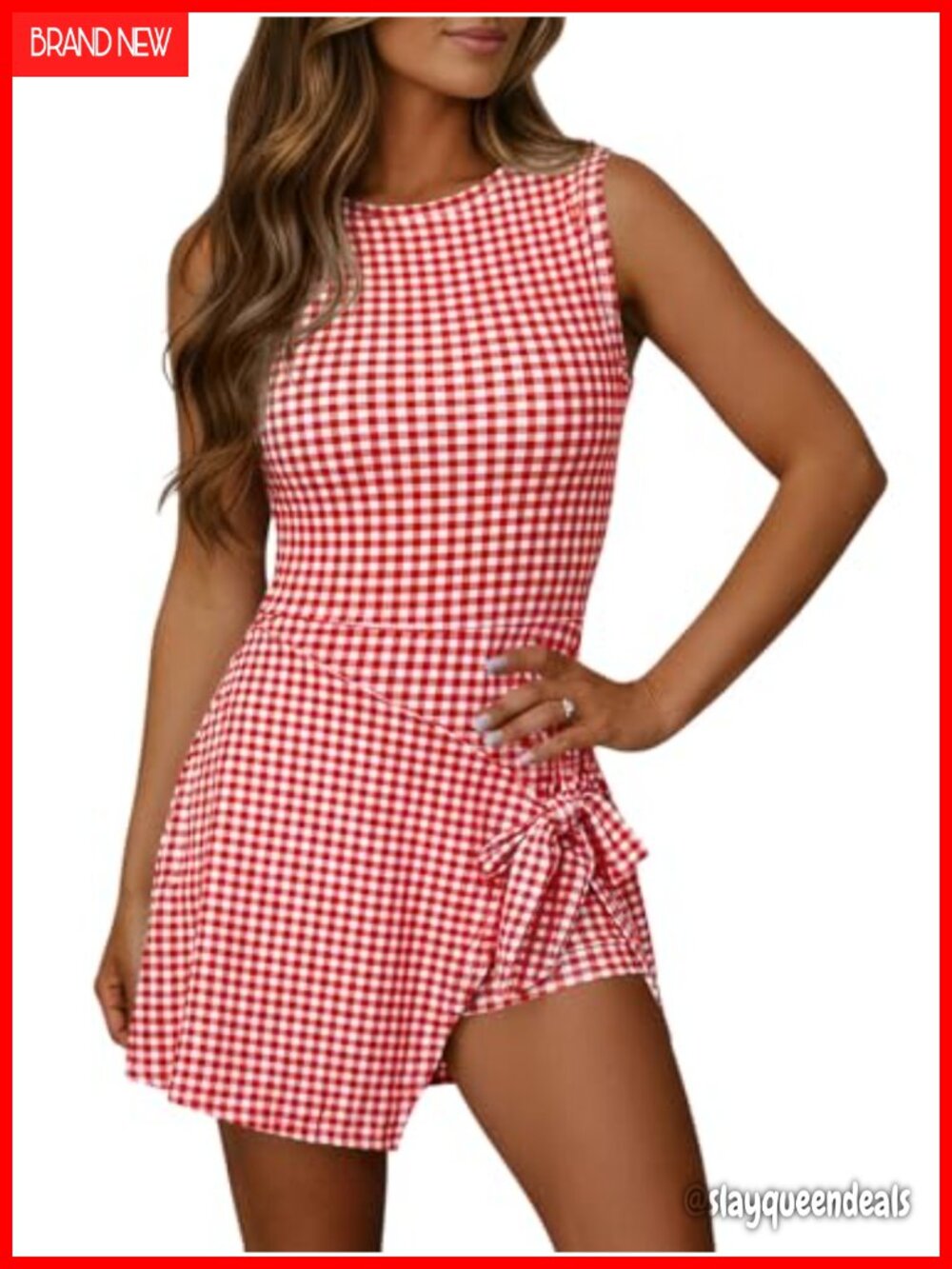 Sleeveless Mini Dress Gingham Romper Skort Tank Dress